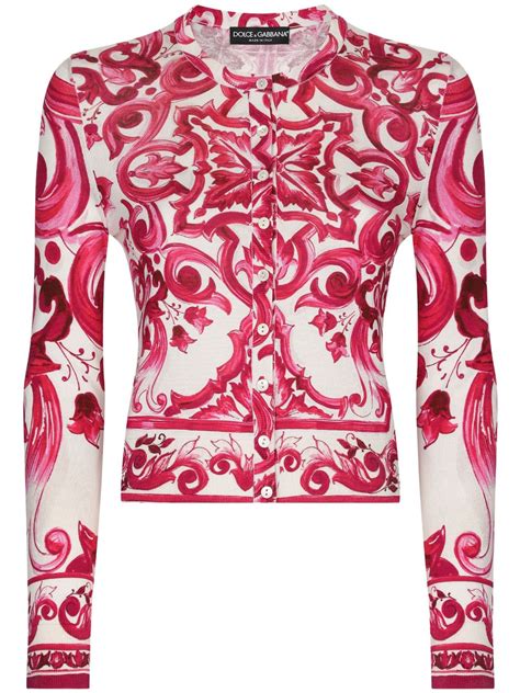 dolce gabbana printed silk cardigan|Majolica.